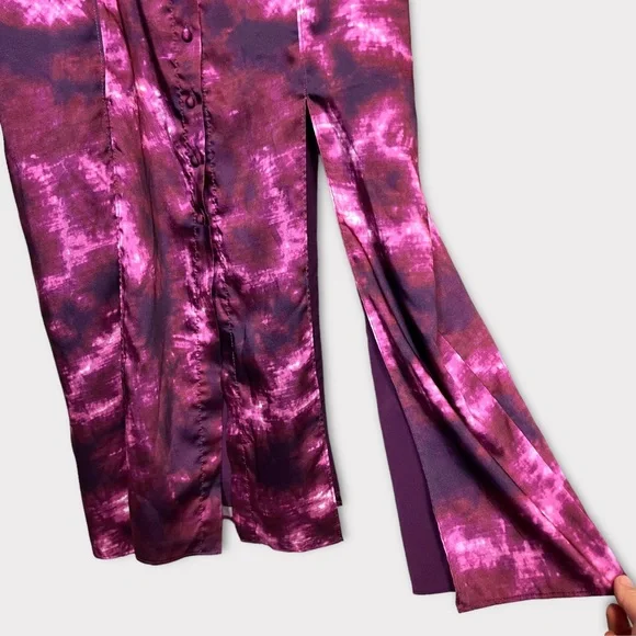 CINQ A SEPT Tie Dye Alexa Dress Size 6 Slip Dress Purple Long Maxi Satin - Picture 5 of 12